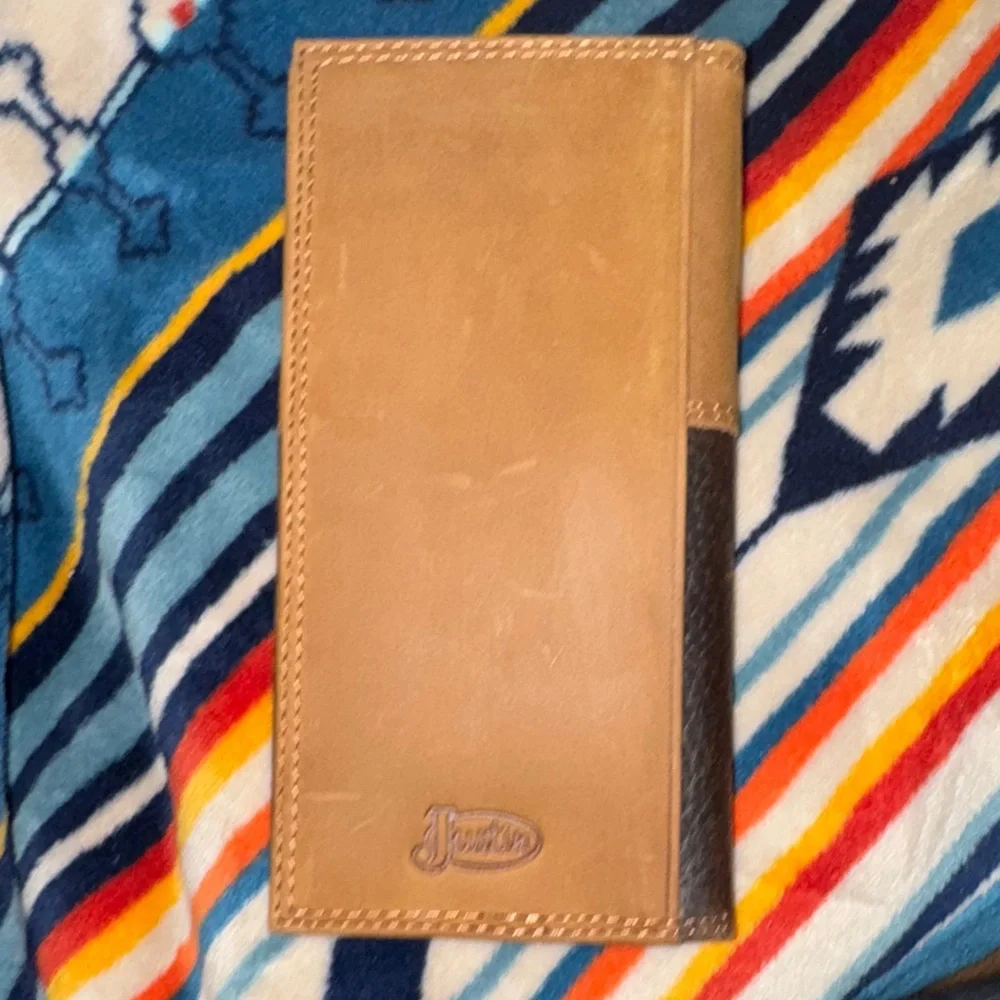 Justin Boots Tan and Dark Leather Rodeo Wallet - new with box